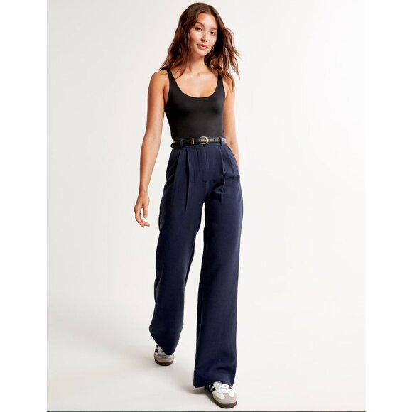 Abercrombie & Fitch Sloane Tailored Wide Leg Trouser Pant Navy Size 28/6R - Picture 1 of 10